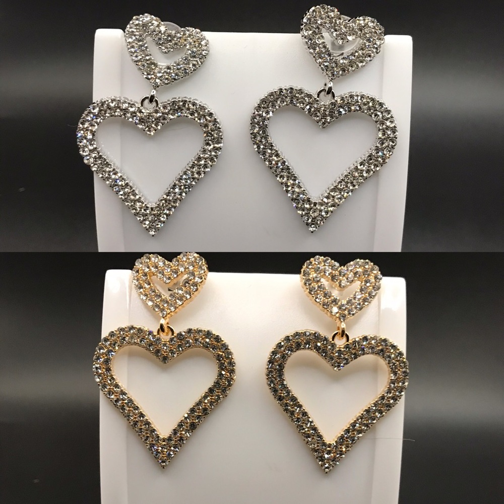 Double Heart Rhinestone Earrings